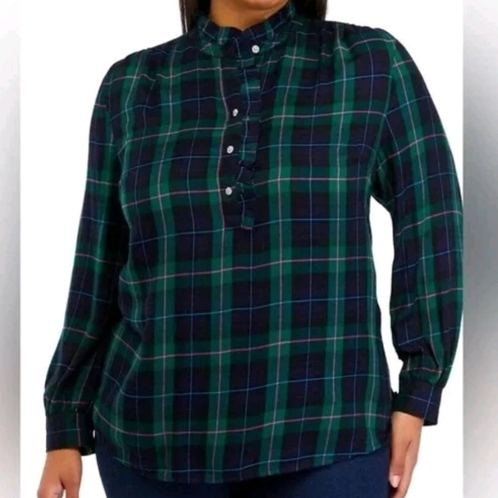 NWOT Crown & Ivy Women's Plaid Long Sleeve Blouse Top XXL
